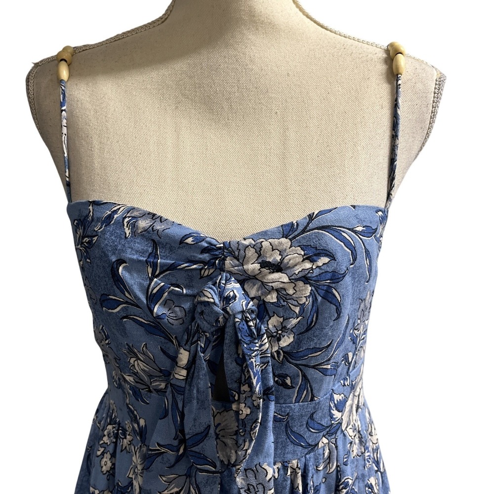 House Of Harlow Dress Blue Floral Linen Blend Tiered Maxi Sundress Size S Resort - Picture 3 of 14